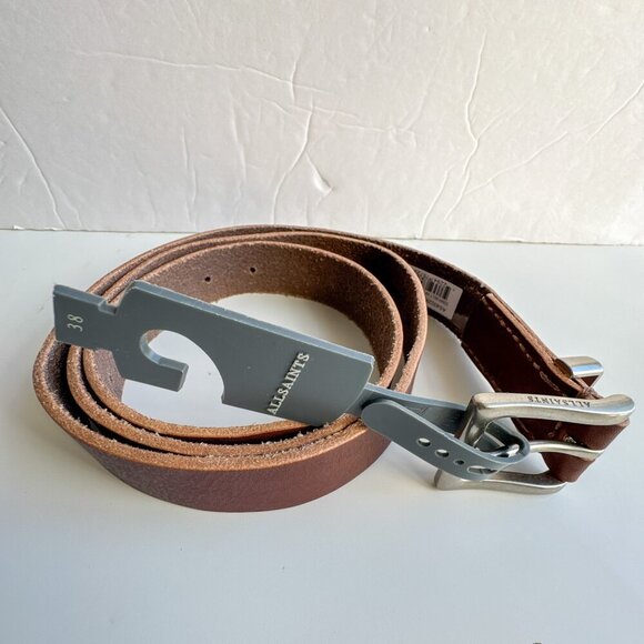 Allsaints New Men’s Raw Edge Brown Leather Belt Size 38 - Picture 1 of 7